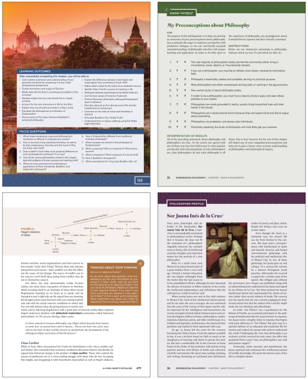 sample pages of Experiencing Philosophy showing key pedagogical features of the text